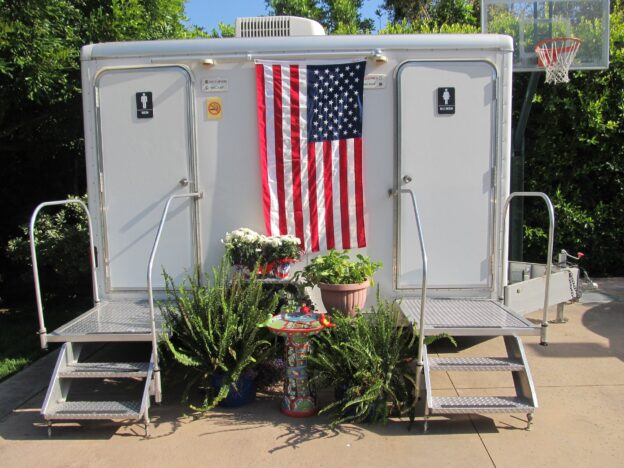 2 Stall Restroom trailer with American Flag