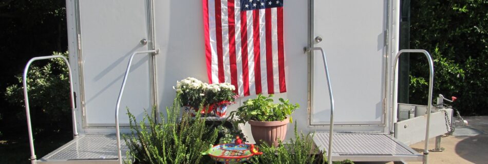 2 Stall Restroom trailer with American Flag