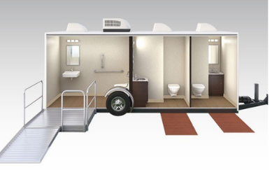 Floorplan diagram of ADA + 2 Stall restroom trailer
