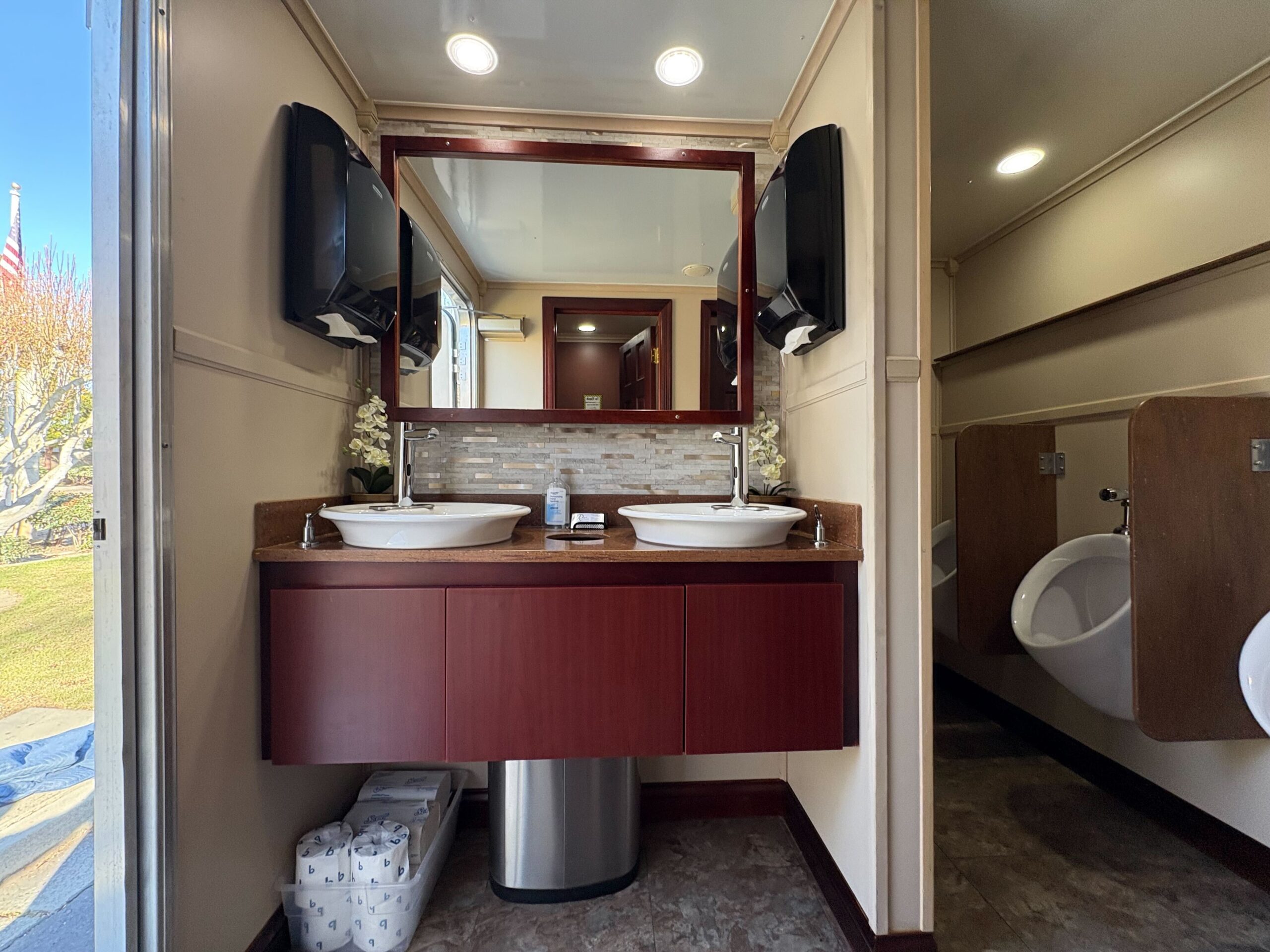 Signature Ten Stall restroom trailer interior finishes