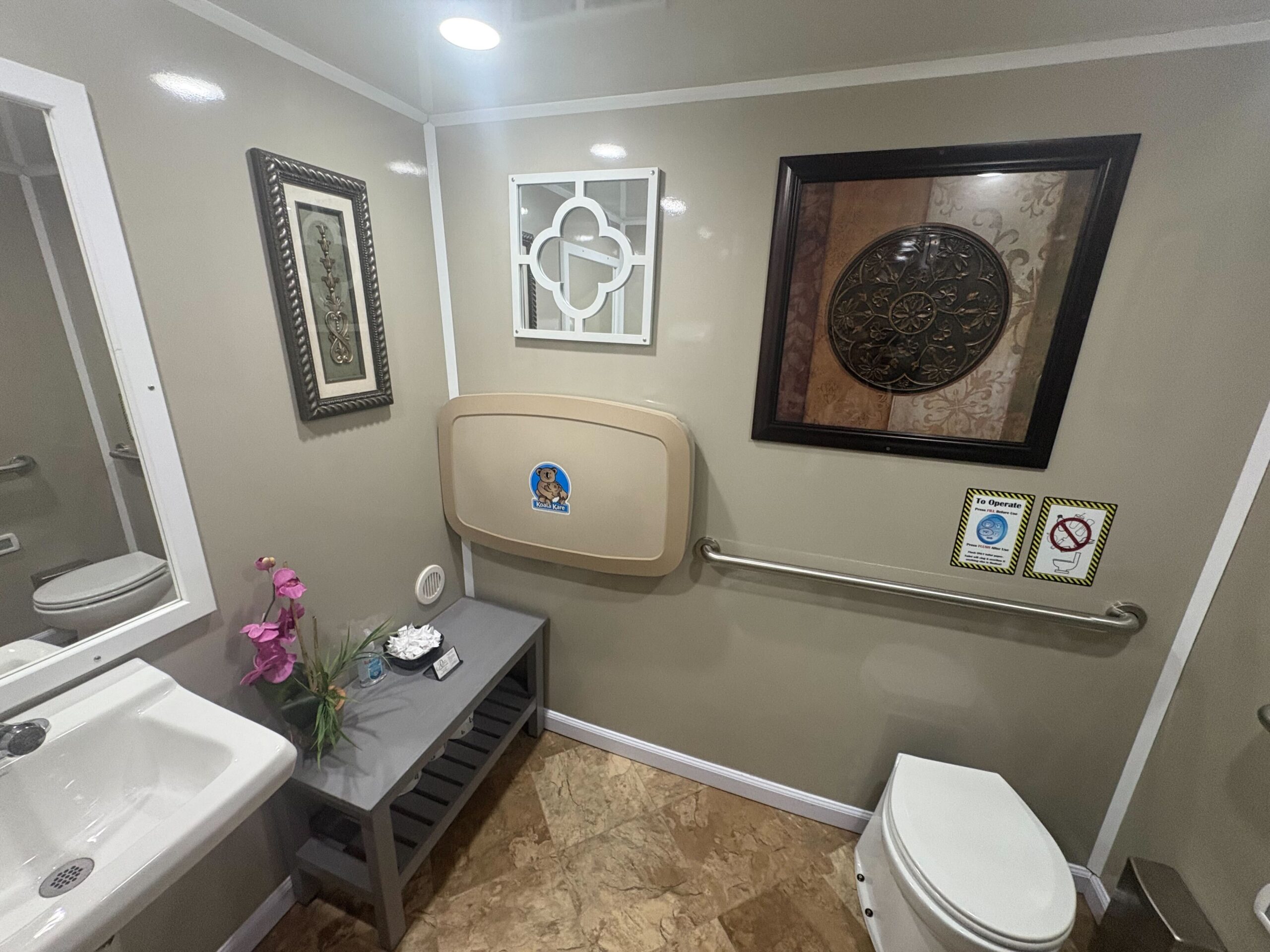 ADA restroom interior lighting and finishes