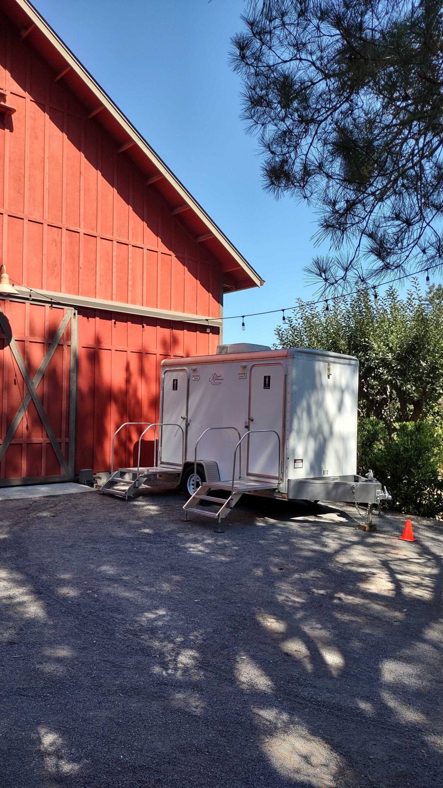 Restroom trailer in vineyard/event setting
