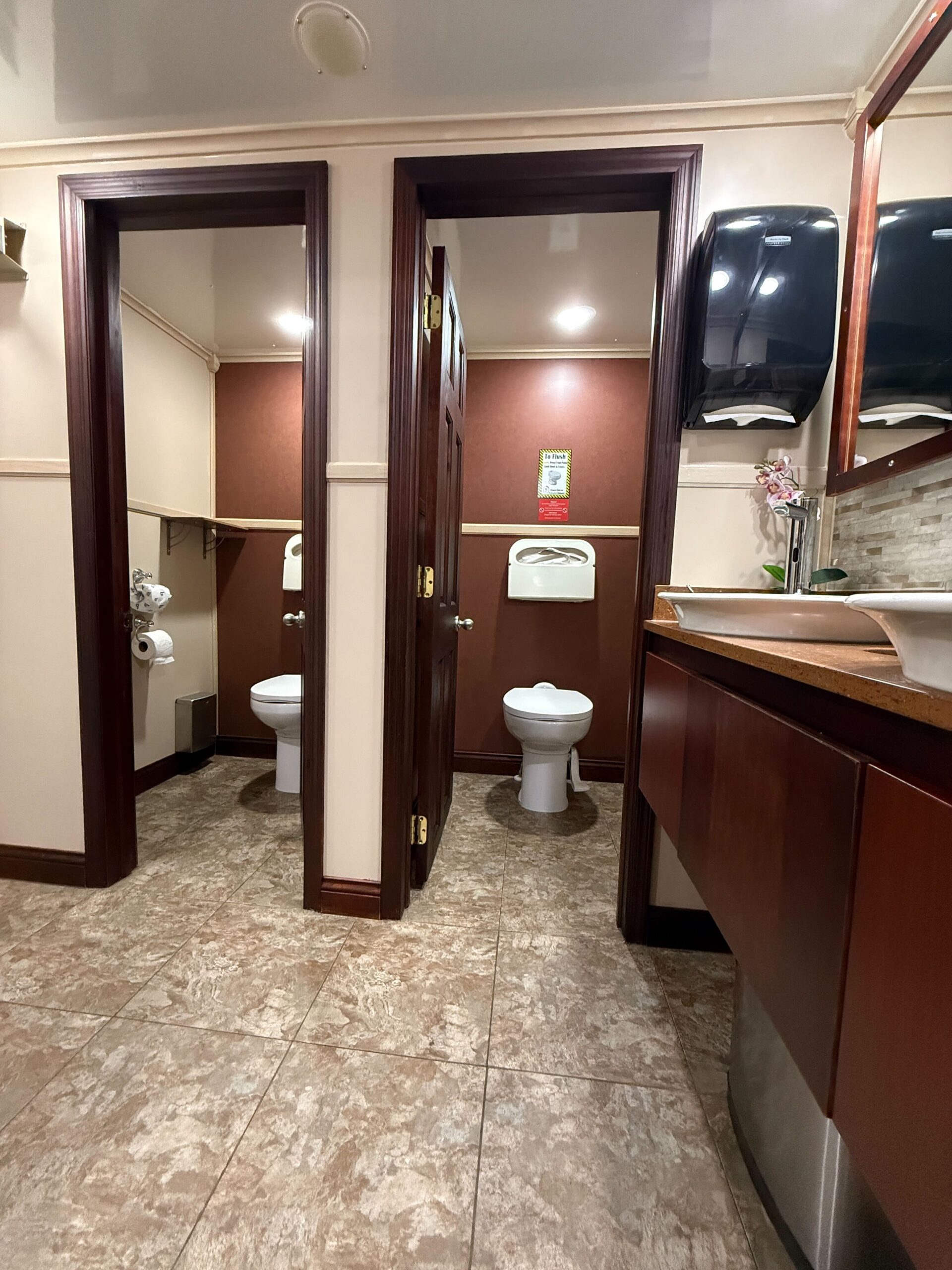 Signature Ten Stall restroom trailer interior wide angle