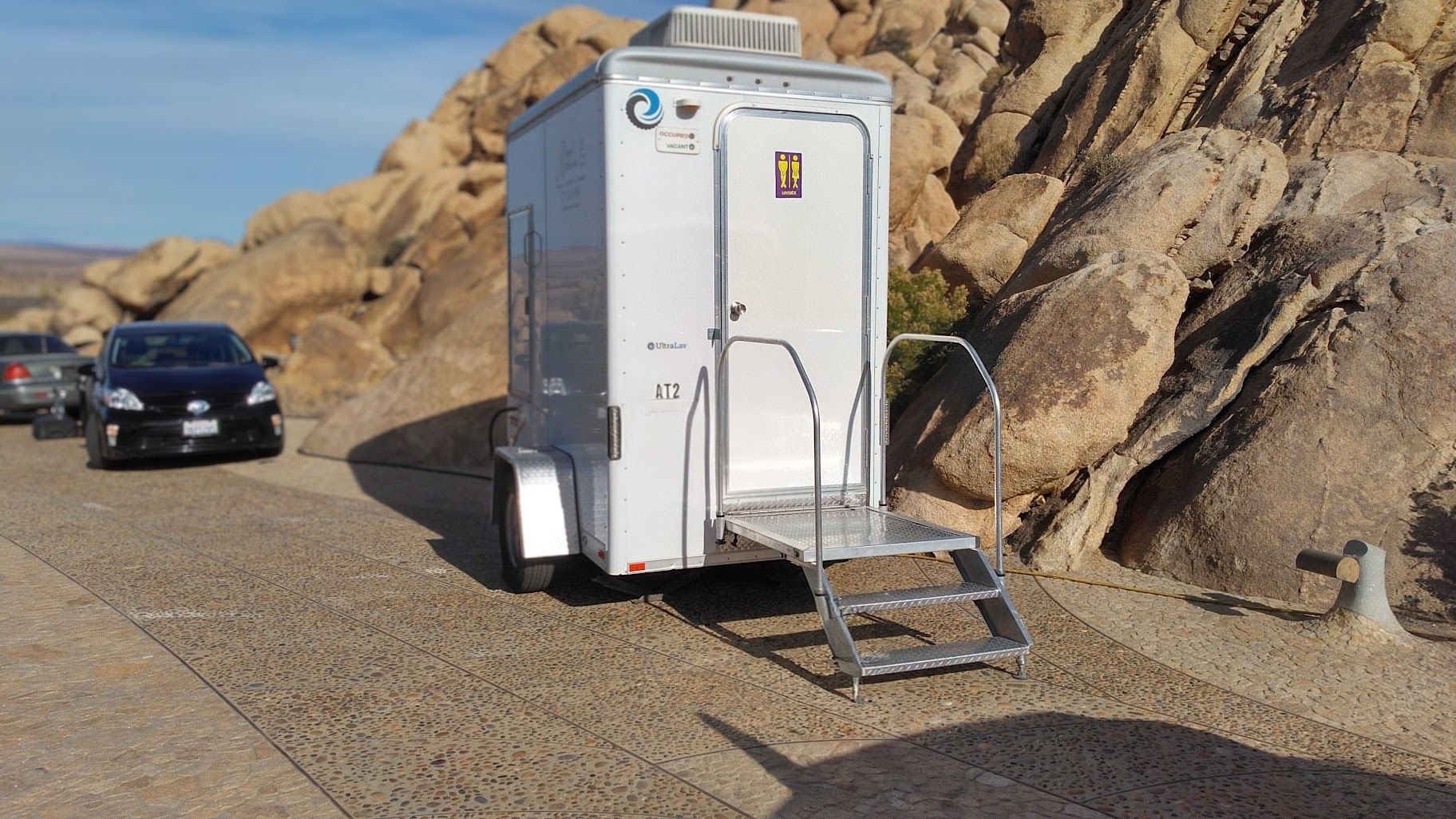 Royal Restrooms Single Stall portable restroom trailer exterior and ramp