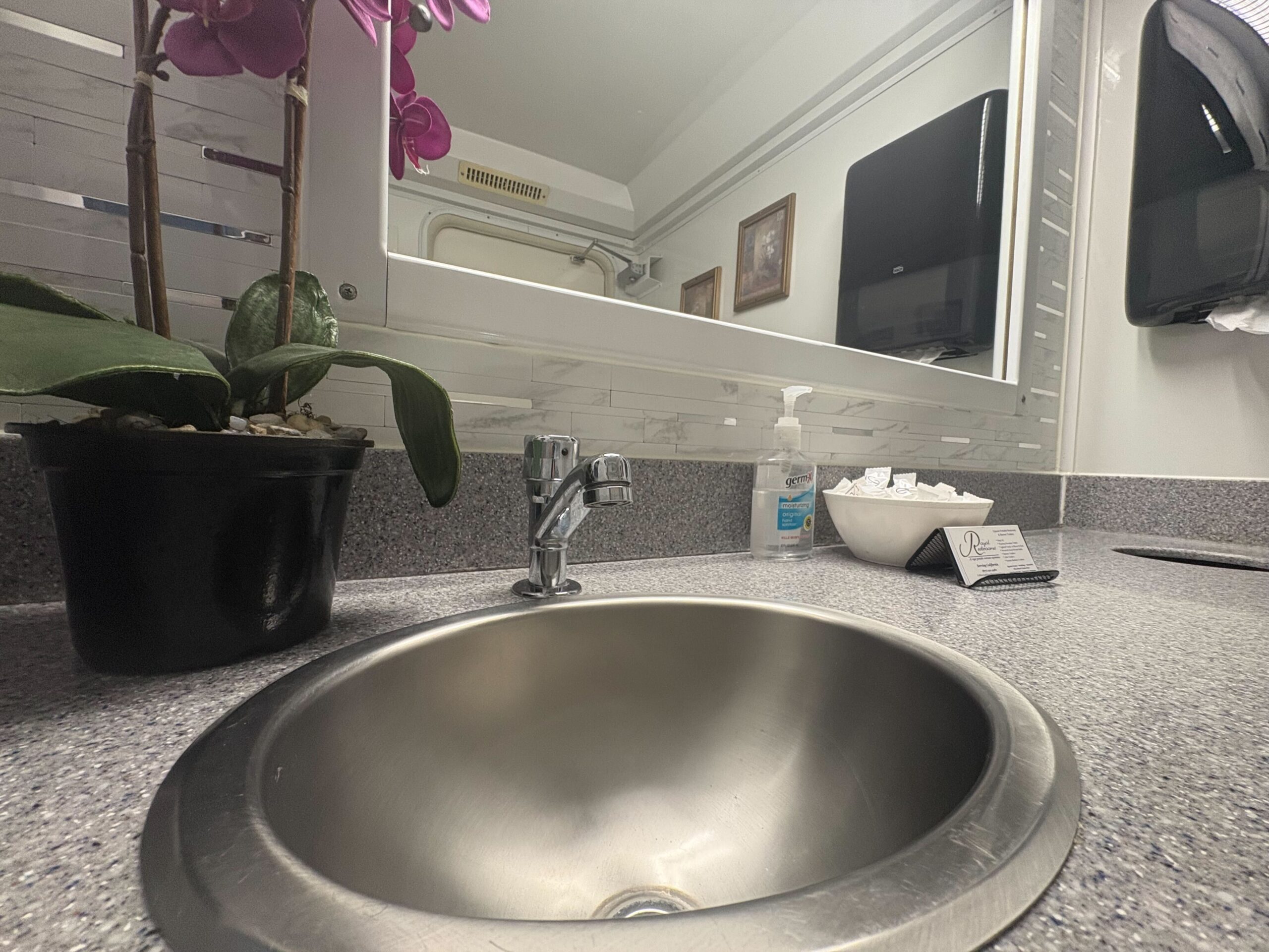Royal Restrooms premium restroom trailer vanity and mirror